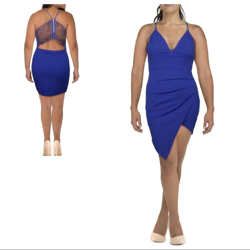 Emerald Sundae Wrap Stretch Jersey Knit Royal Blue Summer Cocktail Party Dress